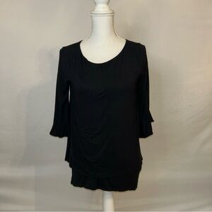 White House Black Market Black‎ Ruffled 3/4 Sleeve Blouse